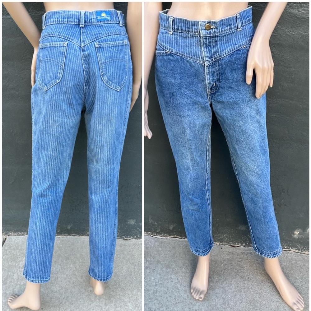 - Vintage! Chic 80s High Waist Tapered Striped Jeans! EUC!